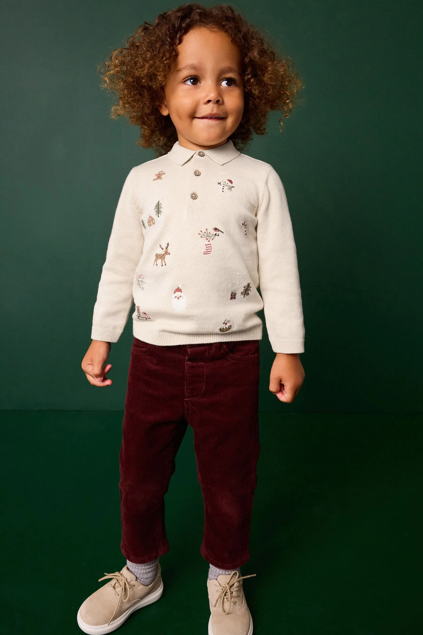 100% Cotton Christmas Long Sleeve Knitted Polo Shirt (3mths-7yrs)    