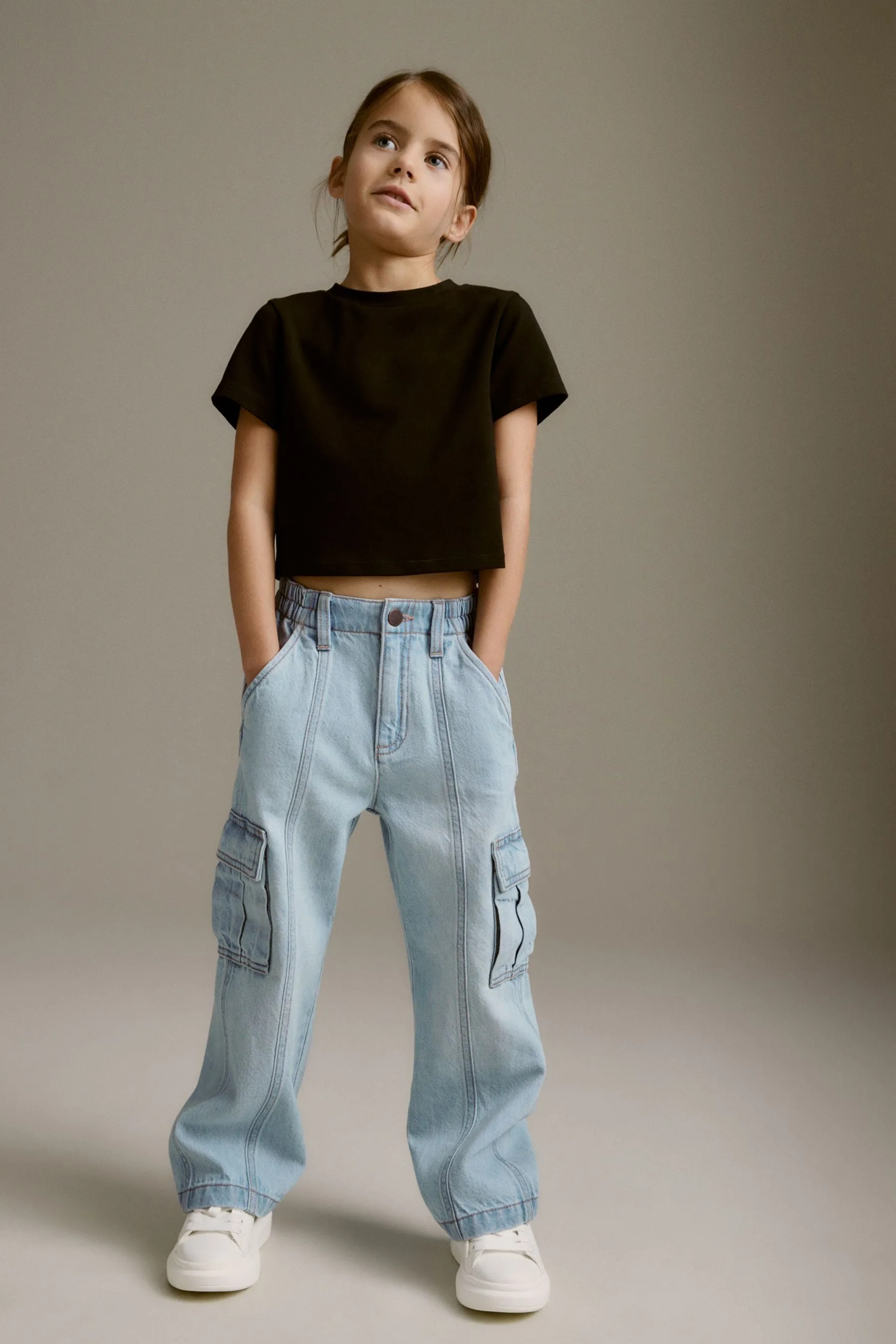 100% Jeans cargo a gamba larga in cotone (3-16anni)    