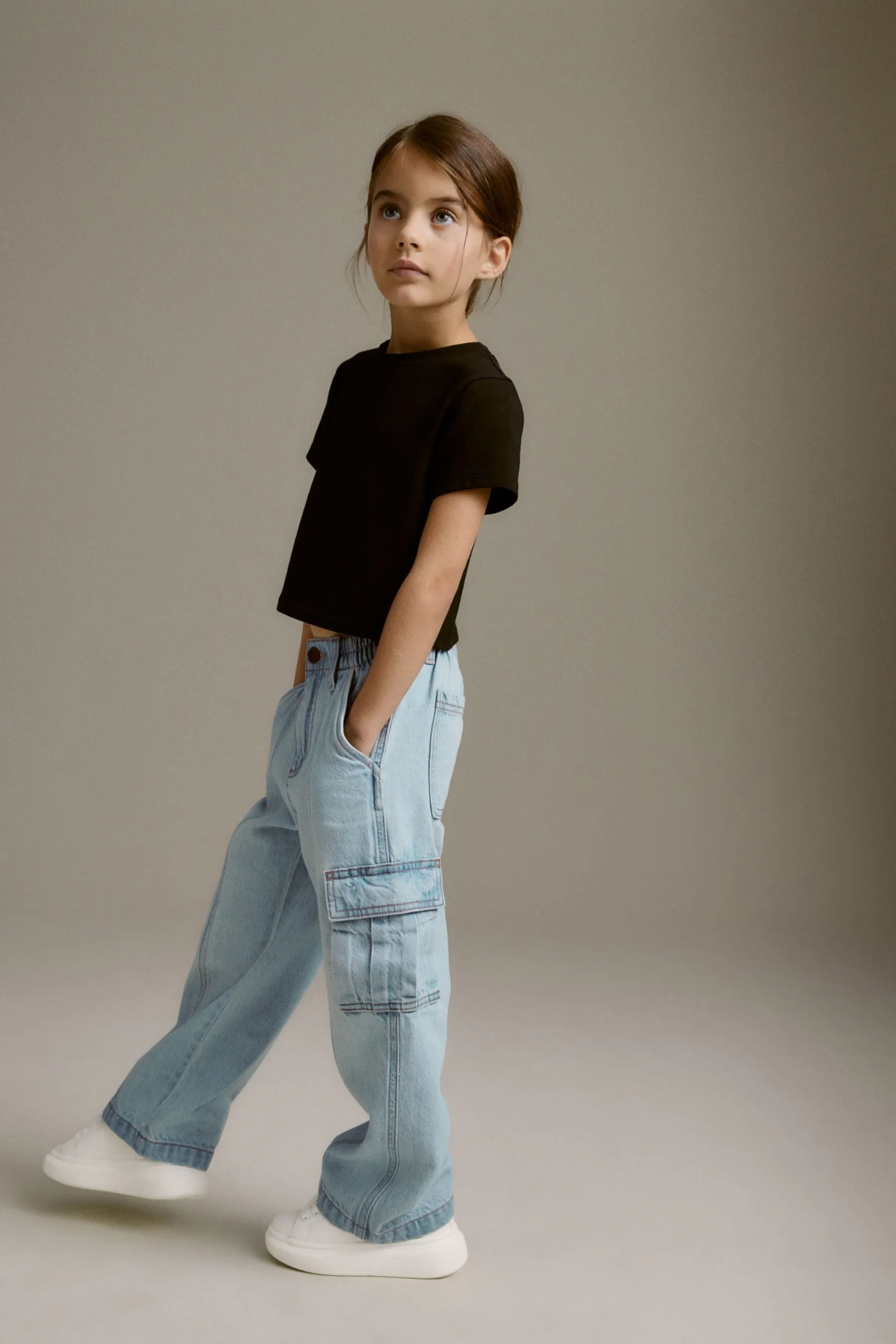 100% Jeans cargo a gamba larga in cotone (3-16anni)    
