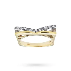 Anello doppia lastra oro giallo bianco zirconi bianch