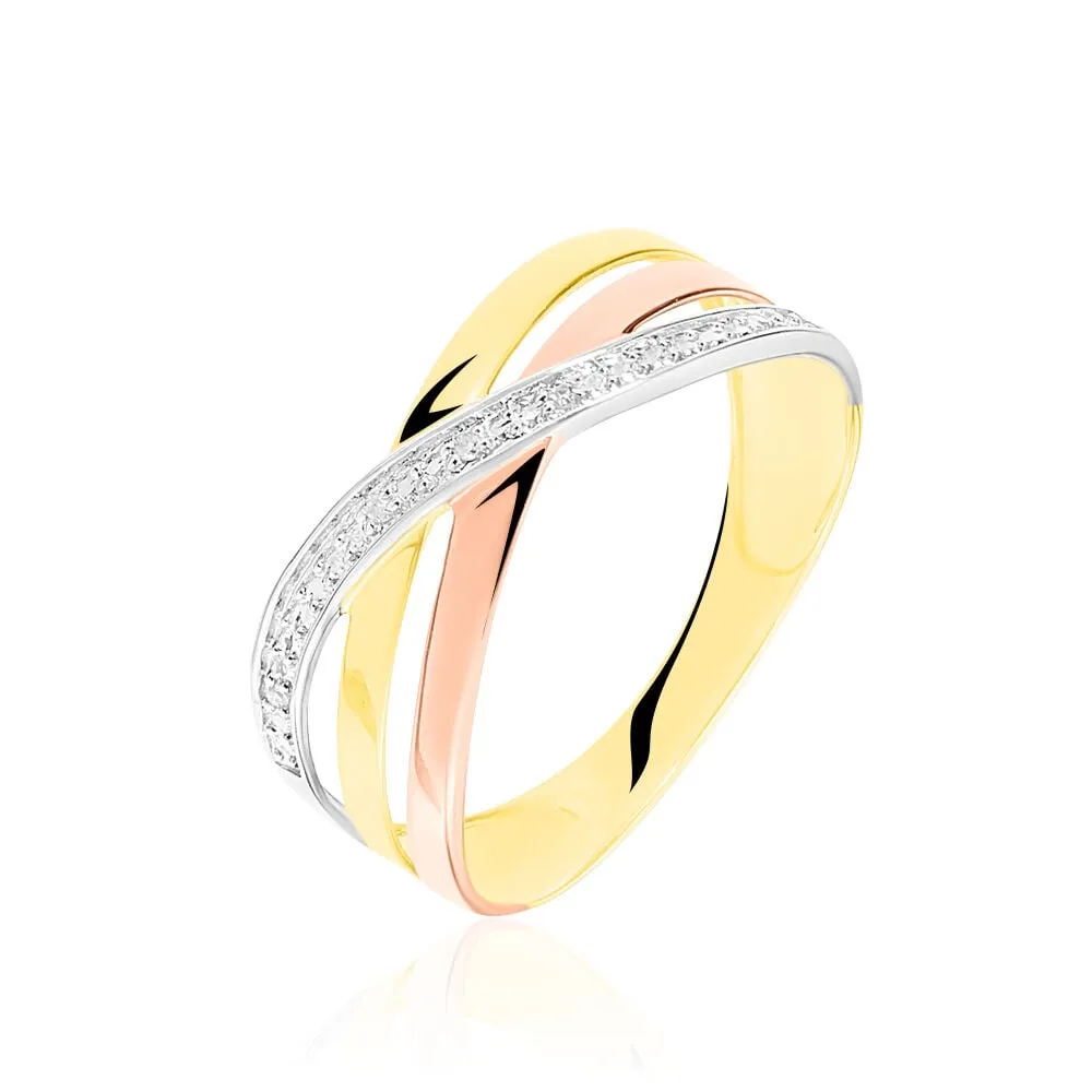 Anello Fascia Onda Sophia Oro Tricolore 375/1000 Diamante Bianco 0,015 ct 1430606