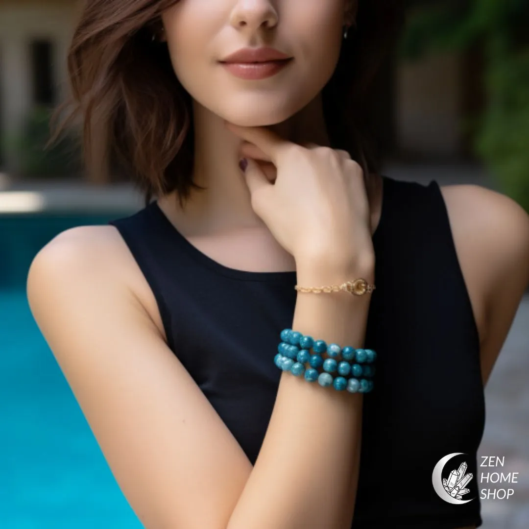 Apatite Blu - Bracciale elastico con pietre naturali da 8 mm