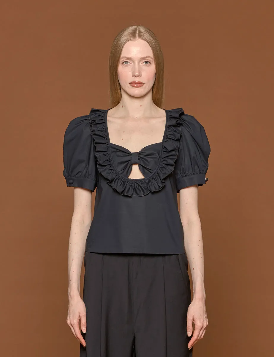 blusa cotone fiocco nero