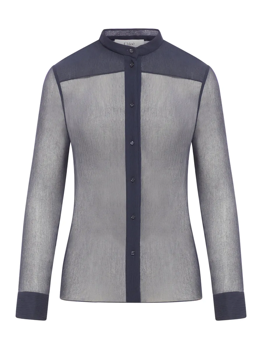 BLUSA SLIM SENZA COLLETTO IN CRÊPON DI SETA