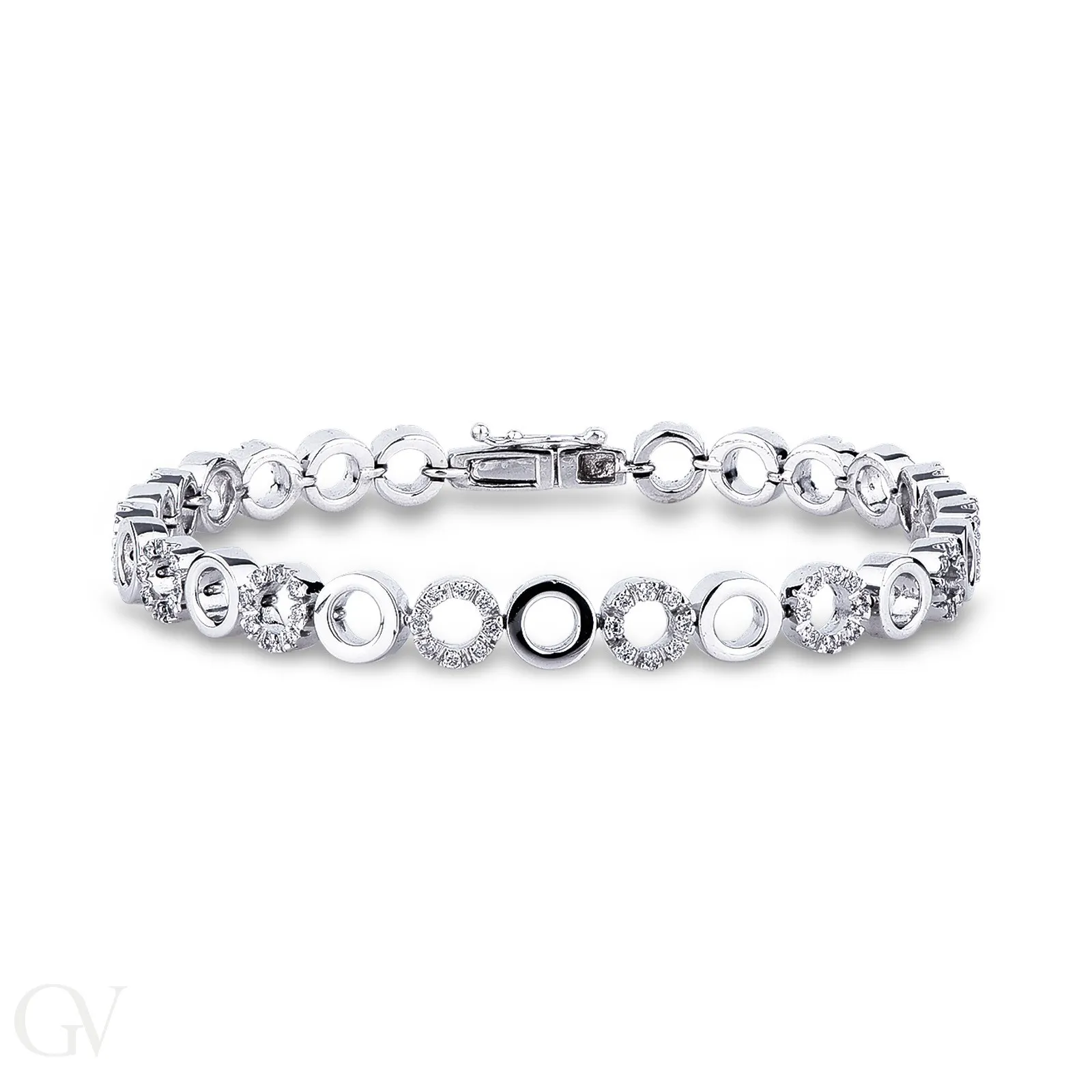 Bracciale in oro bianco 18k con elementi di forma rotonda alternati con  diamanti
