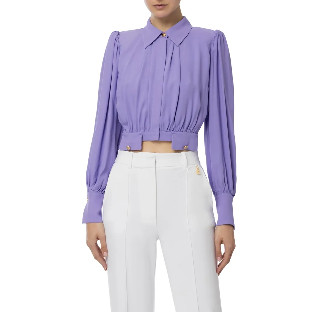 Camicia cropped in georgette di viscosa