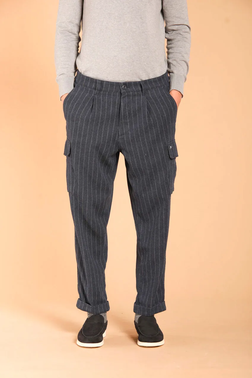 Chile 1 Pinces pantalon cargo en coton effet laine pour homme avec motif à rayures et pinces coupe relaxed