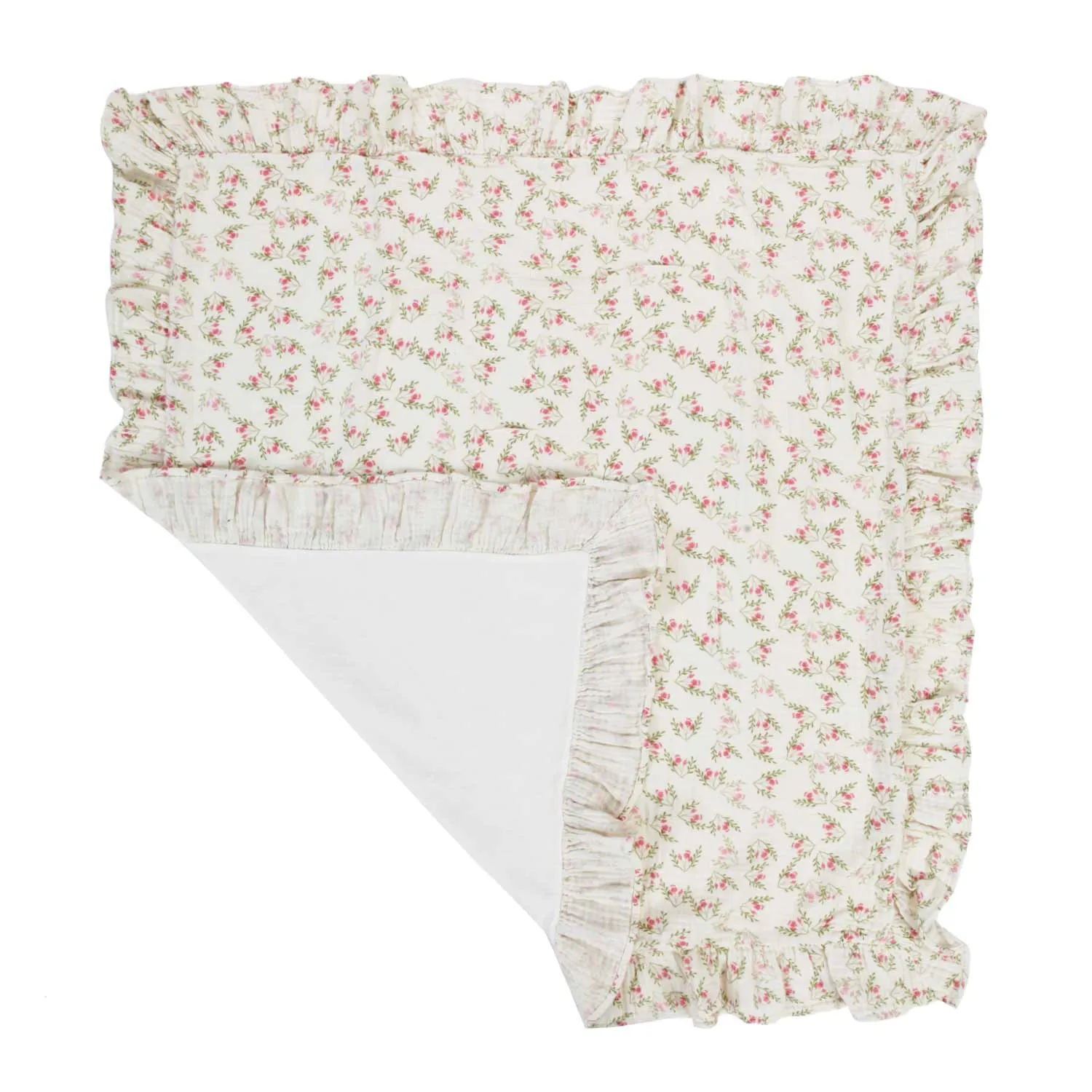 Coperta Bianco Naturale Con Fiori E Volant