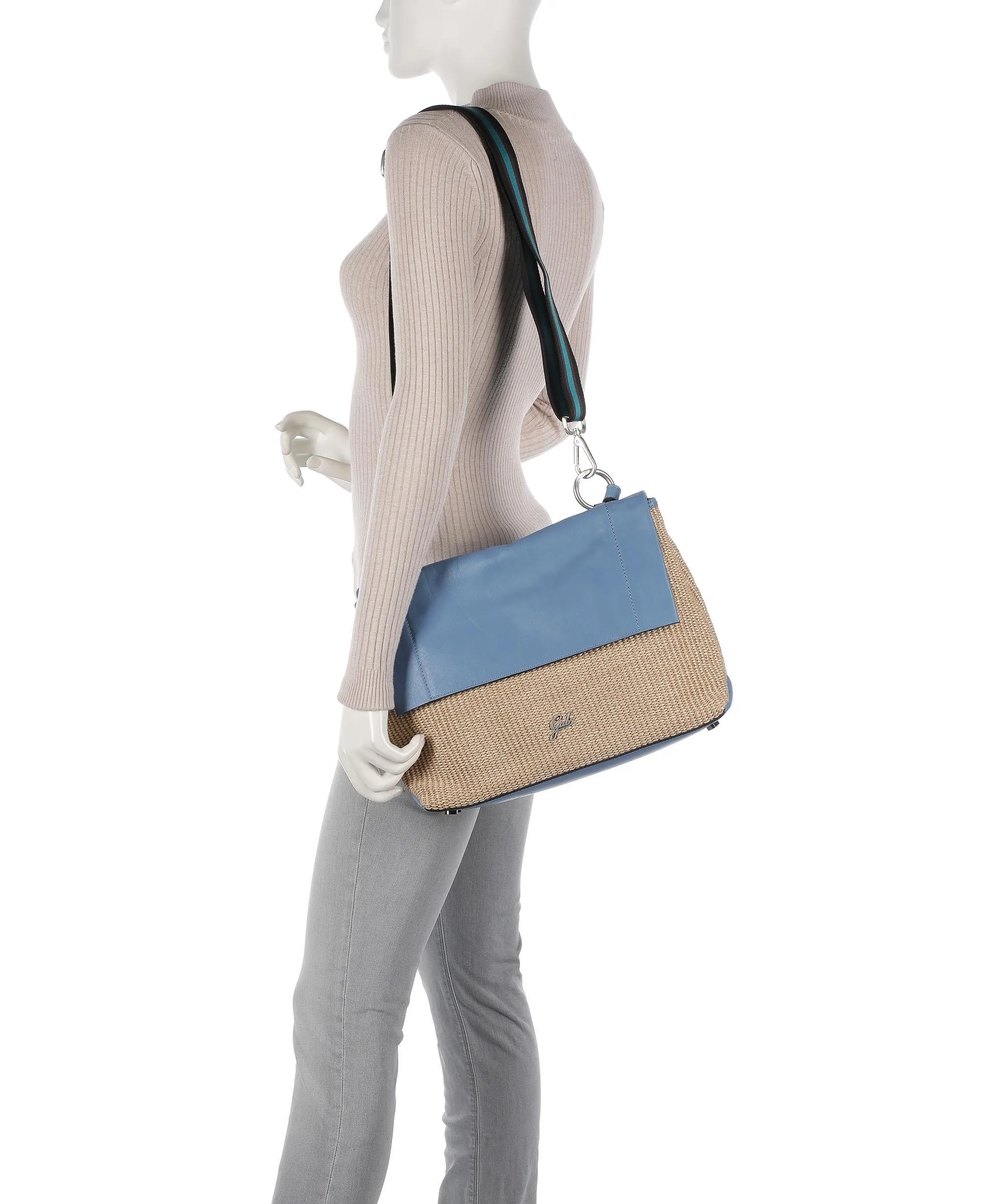  Gabs Sorrento Iolanda M Borsa a mano libro, pelle di vitello grana beige/blu  