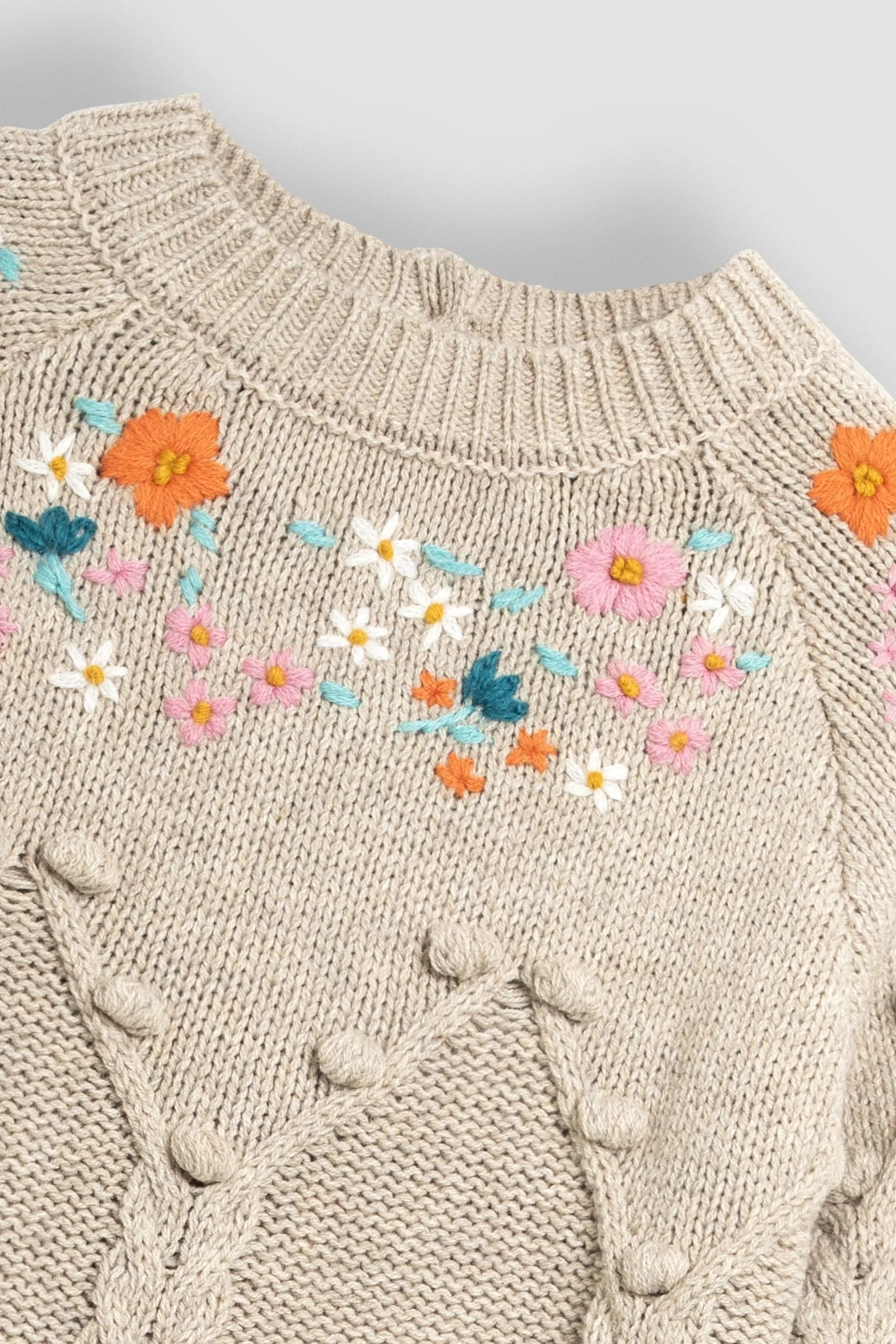 JoJo Maman Bébé Floral Embroidered Cable Knitted Dress    