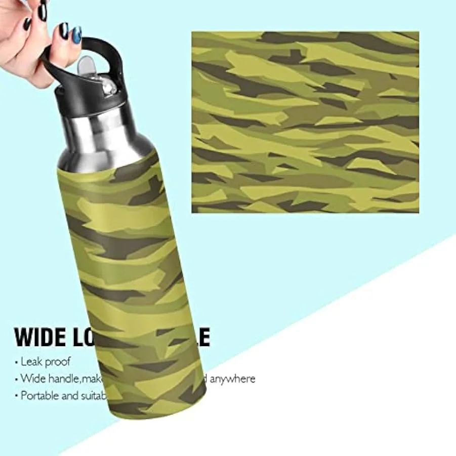 KAAVIYO Mimetico Verde Bottiglia Acqua Isolato Borraccia Termica Acciaio Inox 600ML Water Bottle per Bambini Sport Ciclismo 1325