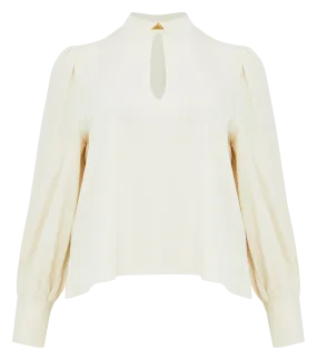  MAT FASHION   Blusa a collo alto con applicazione gioielli | Beige