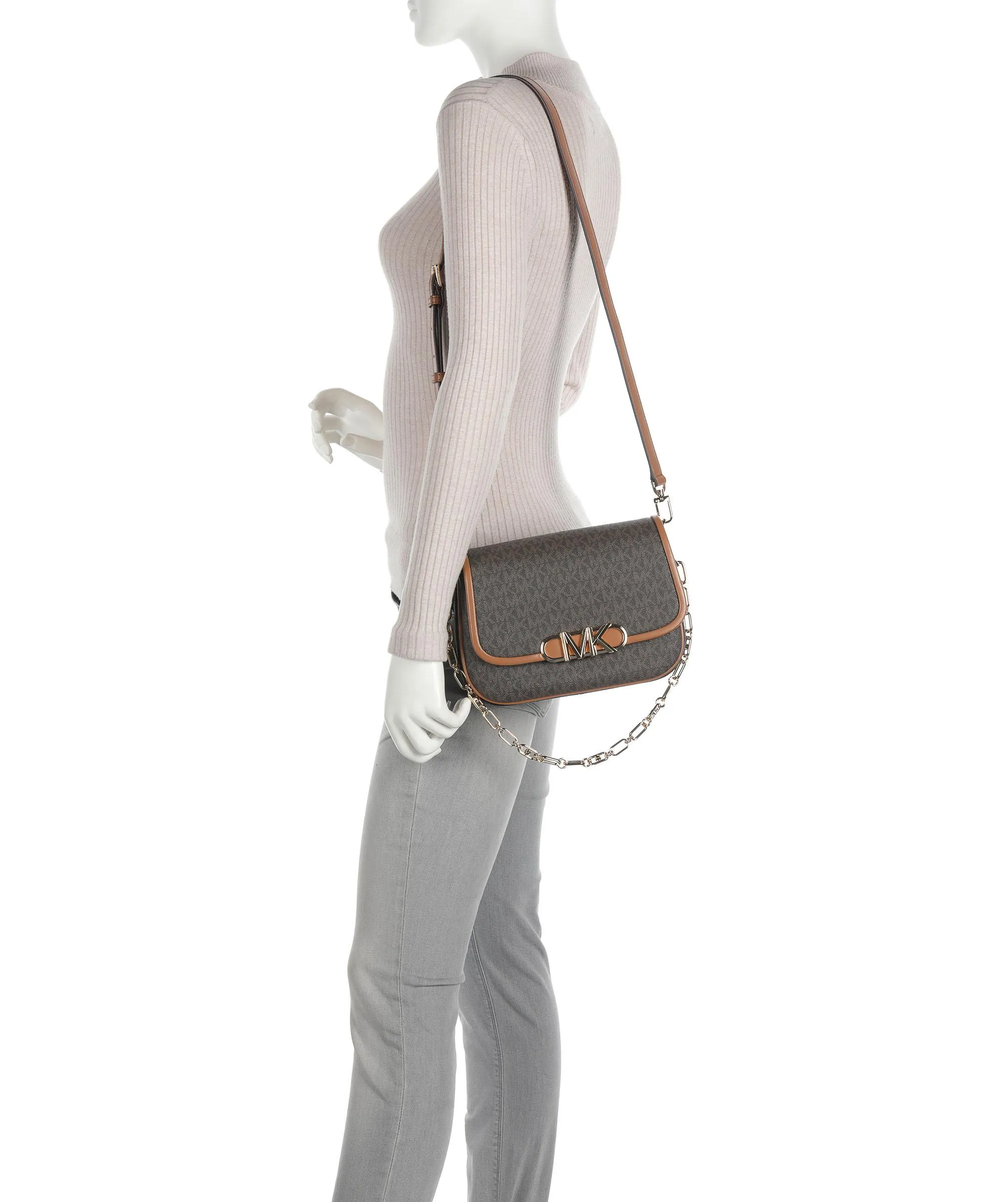  Michael Kors Parker Borsa a spalla tela marrone scuro  