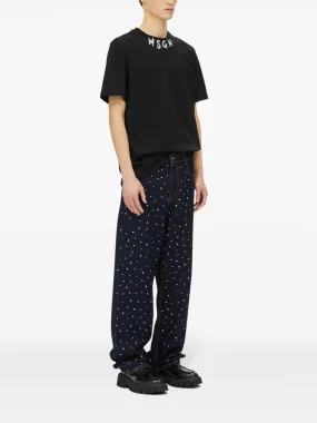 Msgm T-shirt Nero Uomo Logo Scollo