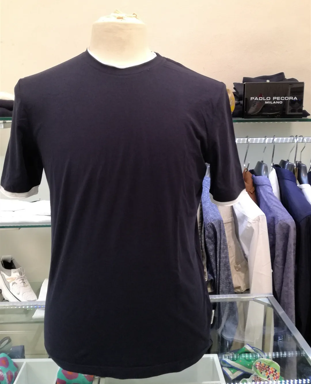 PAOLO PECORA T SHIRT BLU MEZZA MANICA IN COTONE