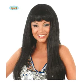 Parrucca Donna Lunga Nera Liscia Frangia Accessori Halloween