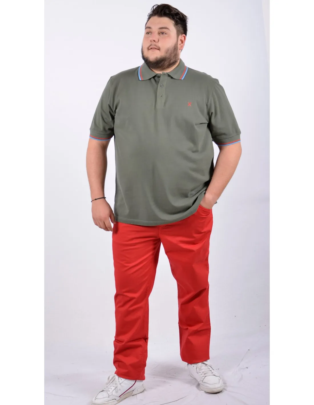 Polo Cotone Mezza Manica Bordata Verde Militare Mod Siena