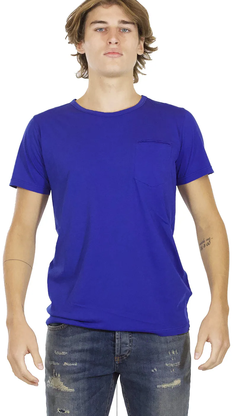 Seventy T-shirt uomo  blu manica corta in cotone con taschino.
