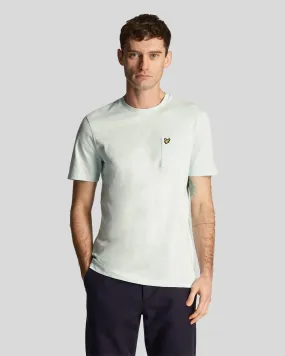 T-shirt verde acqua mezza manica con taschino e logo aquila ricamata