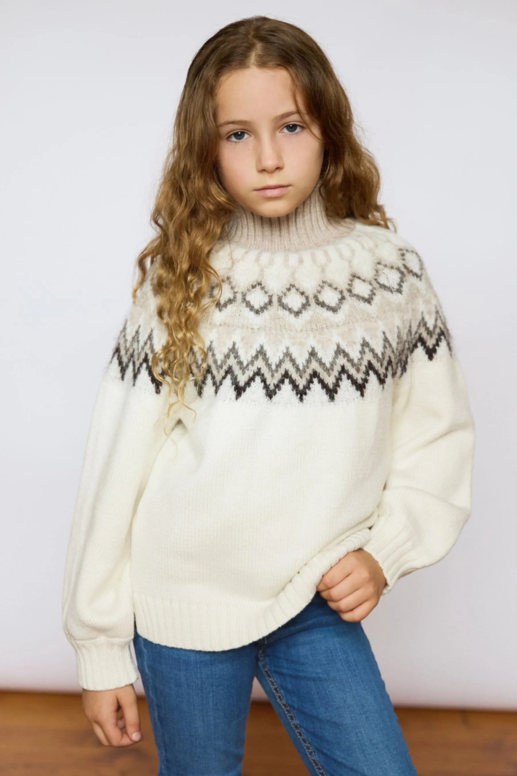 The Little Tailor - Cream per bambini - Diamond Fairisle Knitted Christmas Jumper    